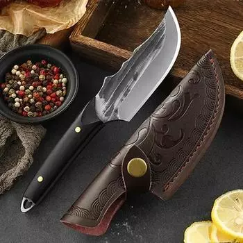 Кухонный нож для разделки мяса, мясницкий нож, кованый молоток, нож для обвалки фруктов, ножи для нарезки из нержавеющей стали с чехлом
