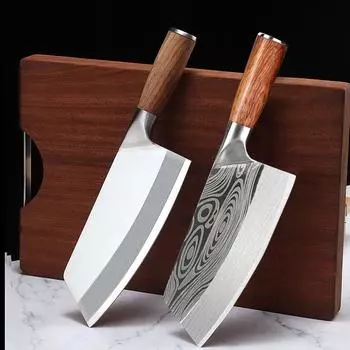 Кухонный нож двойного назначения, нож для резки мяса из нержавеющей стали, бытовой нож для нарезки овощей и фруктов, поварской нож с деревянной ручкой