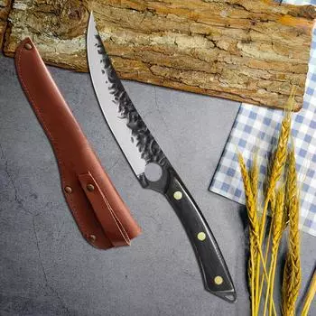 Кухонный нож из кованой нержавеющей стали ручной работы, ножи для скульптуры рыбы, нож для обвалки, колун without cover