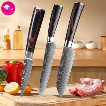 Кухонный нож из нержавеющей стали Laser Damascene Professional Chef Knife Нож Santoku Многоцелевые кухонные принадлежности для резки мяса и овощей style1