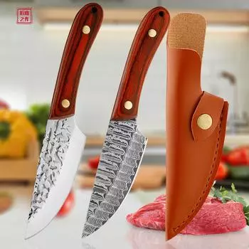 Кухонный нож из нержавеющей стали Нож мясника Нож для обвалки Цветной нож с деревянной ручкой Style C