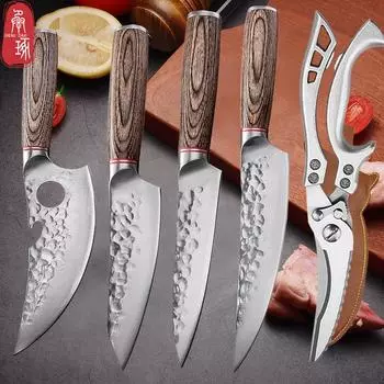 Кухонный нож из нержавеющей стали, ножницы для куриных костей, набор ножей для резки и обвалки, нож для фруктов, кованый острый нож для нарезки овощей 1set