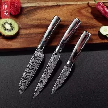 Кухонный нож из нержавеющей стали с 3 кожурами Набор кухонных ножей с узором из дамасской стали 3pcs/set