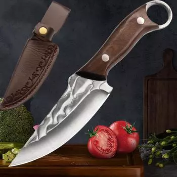 Кухонный нож из высокоуглеродистой стали, нож для разделки мяса, тесак для мяса, поварской нож, кованые ножи ручной работы для приготовления барбекю с чехлом with cover