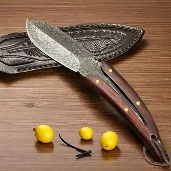 Кухонный нож, нож-тесак для мяса, нож с узором «перо» и ножнами, ножи для фруктов из нержавеющей стали. Сталь имеет высокую твердость.