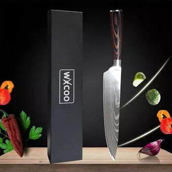 Кухонный нож острый из нержавеющей стали, нож шеф-повара, нож для фруктов, нож сантоку, маленький кухонный нож, нож с узором из дамасской стали without box
