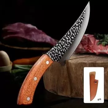 Кухонный нож ручной работы из нержавеющей стали для разделки мяса, рыболовный нож, тесак, поварской нож для мясника, выкованные огнем ножи WITH COVER