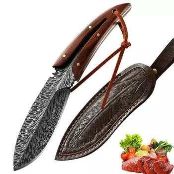 Кухонный нож с рисунком пера, нож для обвалки в ножнах, ножи из нержавеющей стали для фруктов, идеально подходят для кухни, готовки, домашнего хозяйства knife