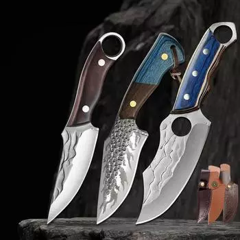 Кухонный нож-тесак для обвалки мяса, поварской нож для нарезки мяса, нож для барбекю, бытовой нож с деревянной ручкой