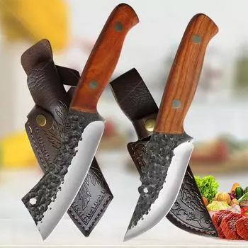 Кухонный нож высокой твердости, 2 шт./комплект, кованый молотковый нож из нержавеющей стали для нарезки мяса, птицы, фруктов, овощей и рыбы, инструмент для домашней кухни 2pcs knives with cover