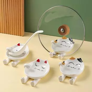 Кухонный органайзер для хранения с рисунком мультяшного кота, подставка для крышки кастрюли, подставка для кухонной утвари, держатель для плиты, подставка для ложки red