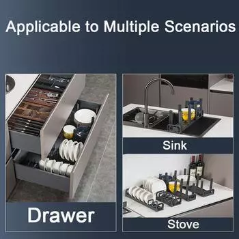 Кухонный органайзер для посуды Алюминиевый держатель для тарелок Шкафчик Полка для хранения мисок Регулируемая полка для хранения столовых приборов Сушилка для посуды