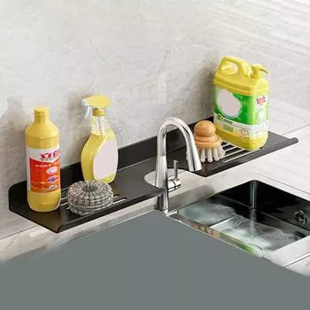 Кухонный органайзер, металлическая полка для раковины, полая конструкция, устойчивая к коррозии, полка для ванной, подставка для посуды, мыла, держатель для губки чёрный