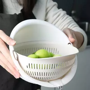 Кухонный поднос для фруктов, съемный двухслойный таз для фруктов и овощей, сливная корзина, креативная вращающаяся корзина для мытья посуды