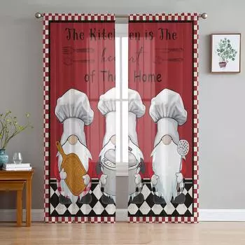 Кухонный повар Midget Sheer Curtains для украшения гостиной Оконные шторы для кухни Тюль Вуаль Органза Шторы W135 x H115cm x1