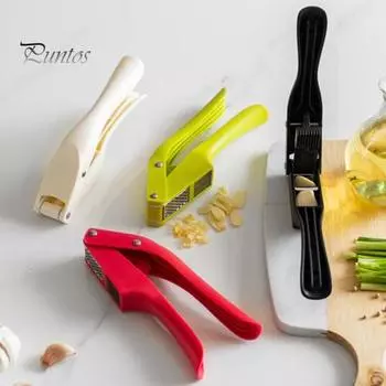 Кухонный пресс для чеснока 2-в-1 с эргономичной пластиковой ручкой. Легко сжимаемый нож для резки и перемешивания чеснока. Бытовой блендер для чеснока из нержавеющей стали. красный