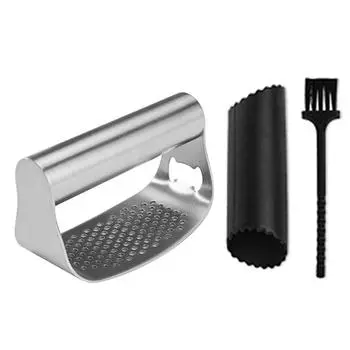 Кухонный пресс для чеснока и имбиря с чистящей щеткой и силиконовым чеснокодавилкой из нержавеющей стали 3pcs