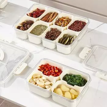 Кухонный ящик для хранения специй, бытовой ящик для хранения приправ большой емкости, настольный ящик с ручкой для хранения, герметичная банка 4 division бежевый