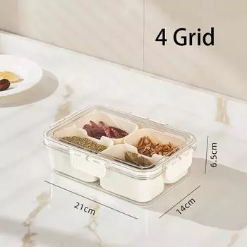 Кухонный ящик для хранения специй, бытовой ящик для хранения приправ большой емкости, настольный ящик с ручкой для хранения, герметичная банка 4 division бежевый