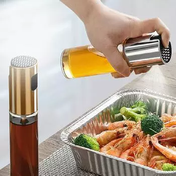 Кухонный распылитель для масла, распылитель под давлением, прозрачная стеклянная бутылка для уксуса, бутылка для кунжутного масла, бутылка для приправы, барбекю Silver серебряный