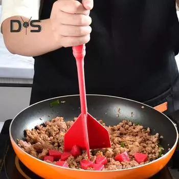 Кухонный ручной измельчитель для мяса с 4 изогнутыми лезвиями, термостойкая мясорубка для говяжьего фарша, гамбургера, мясорубка для гамбургеров с длинной ручкой красный