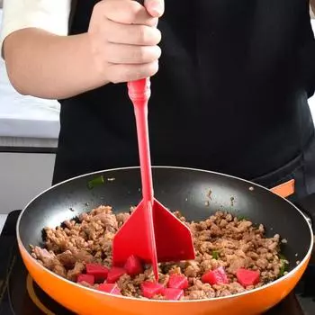 Кухонный ручной измельчитель для мяса с 4 изогнутыми лезвиями, термостойкая мясорубка для говяжьего фарша, гамбургера, мясорубка для гамбургеров с длинной ручкой красный