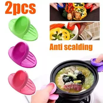 Кухонный силиконовый термоизоляционный чехол для пальцев, перчатки для барбекю, прихватки для выпечки, бытовая духовка, микроволновая печь, кухонный аксессуар Pink-2pcs