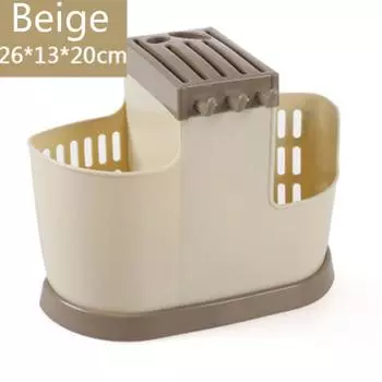 Кухонный слив большой емкости Многофункциональная стойка Палочки для еды Столовые приборы Держатель ложки Стеллаж для хранения бежевый