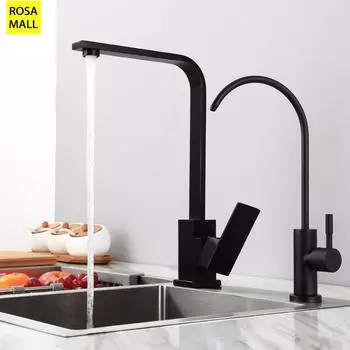 Кухонный смеситель из нержавеющей стали 304, черный квадратный кран, европейский вращающийся смеситель для горячей и холодной воды, смеситель для раковины, водопроводный кран со шлангами G1/2 чёрный