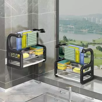 Кухонный стеллаж для хранения без перфорации, настенная столешница, стойка для губки, мыльной щетки, стеллаж для хранения ткани, кухонные аксессуары, принадлежности