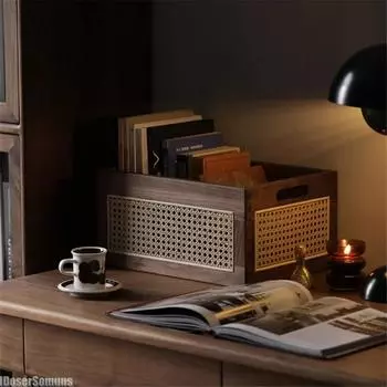 Кухонный стол из цельного дерева Ящик для хранения вещей Ретро-ротанговая корзина Книга Закуски Косметика Органайзер Бытовая техника Роскошь