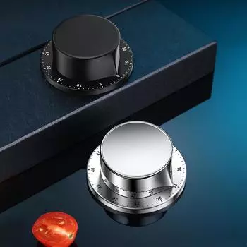 Кухонный таймер. Батарейки не требуются. Ручной таймер из нержавеющей стали. Механический вращающийся магнитный сигнализатор. чёрный