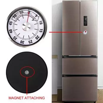 Кухонный таймер с напоминанием на 60 минут, магнит круглой формы, кухонные принадлежности, будильник с обратным отсчетом, механический таймер для приготовления пищи серебряный