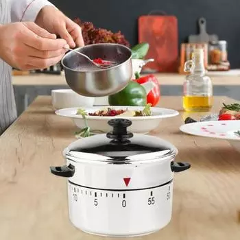 Кухонный таймер Yousheng на 60 минут, без батареек, точность в форме скороварки, часовой механизм, будильник для дома серебряный