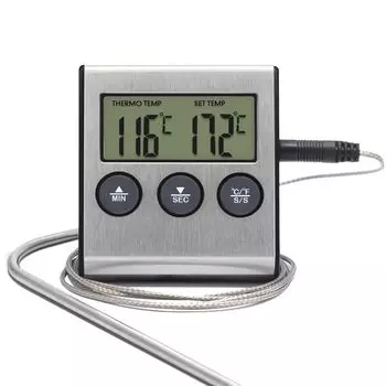 Кухонный термометр для мяса с мгновенным показанием, цифровой термометр и таймер с пищевым зондом из нержавеющей стали для конфет, готовки, духовки, барбекю
