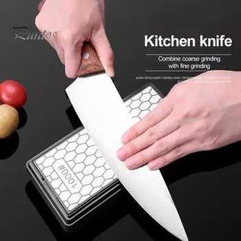 Кухонный точильный камень, двухсторонний грубый, тонкая и быстрая заточка, нескользящая основа, сверхпрочный, износостойкий, высокая твердость, домашний кухонный резак, столовая чёрный/серебряный