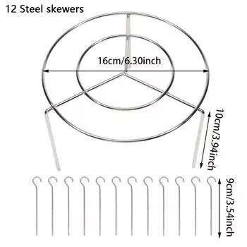 Кухонный вертикальный держатель для шампуров Круглая решетка для гриля аэрофритюрницы Съемная решетка для гриля Решетка для шашлыка со стальными шампурами 12/18/24/48 шт. Шампуры Инструменты для дома и улицы Grill + 12 steel sticks