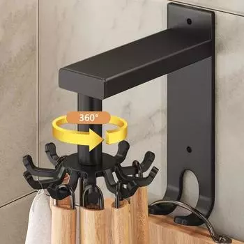 Кухонный вращающийся крючок настенная стойка для инструментов алюминиевая вешалка для хранения 6 8 10 штифтов без пробивки отверстий 10hook чёрный