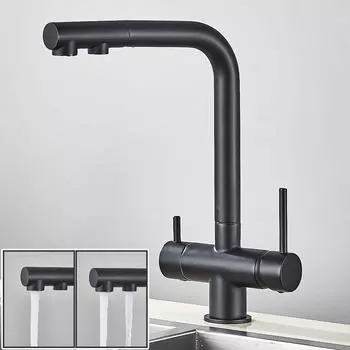 Кухонный выдвижной кран с фильтром, хромированный латунный кран-очиститель, вращение на 360 градусов, двойной распылитель, кран для питьевой воды, смеситель для раковины, сосуда