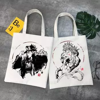 Kujo Jotaro JOJO Сумка для покупок в стиле аниме Джутовая сумка для покупок JOJO s Bizarre Adventure Bag Сумка-тоут для покупок в стиле манга Многоразовая сумка для покупок Bolsa 24*26cm