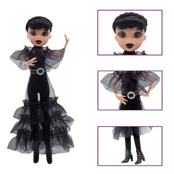 Кукла Адамс Уэнсдей Аддамс Готический черный костюм в платье Кукла Рейвн чёрный/темно серый