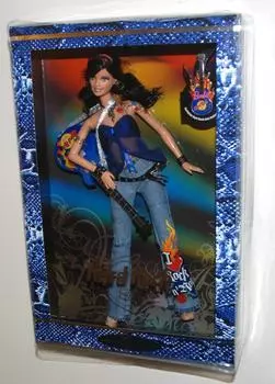 Кукла Барби из коллекции Barbie Silver Hard Rock Barbie 2005 года с гитарой и эксклюзивной куклой HRC Collector in the Hard Rock Cafe Barbie от Mattel Label, Pin! (1