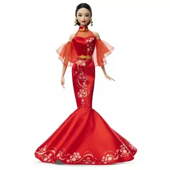 Кукла Барби в стиле лунного нового года Barbie, черная, нарядная, от 6 лет, красная, JBJ11, кукла/дом красный