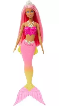 Кукла Barbie Barbie Dreamtopia Mermaid с розово-желтым хвостом русалки и тиарой (Розовые Волосы) &
