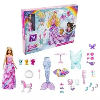 Кукла Barbie Dreamtopia Advent Calendar и 24 сюрприза, включая сказочную моду, домашних животных и аксессуары для детей от 3 до 7 лет
