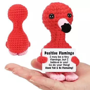 Кукла-фламинго крючком Мини позитивный вязаный крючком фламинго Эмоциональный вдохновляющий подарок из пряжи Фламинго мотивирующий подарок для семьи коллег и друзей Flamingo