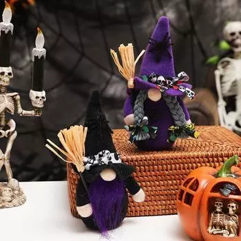 Кукла-гном из ткани без лица, кукла-ведьма ручной работы, милая кукла-метла без лица для дома фиолетовый
