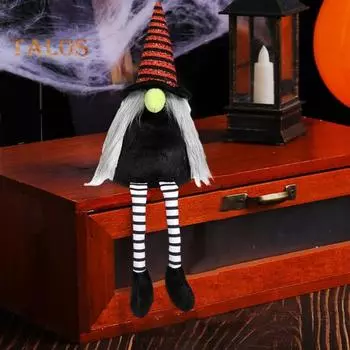 Кукла-гном на Хэллоуин, полосатая шляпа ручной работы, длинные свисающие ноги, безликий эльф, украшение, плюшевый гном, осенний фестиваль, настольное украшение для вечеринки черный белый