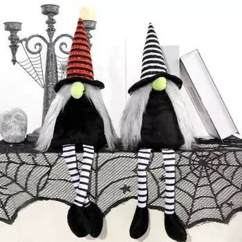 Кукла-гном на Хэллоуин, ручная работа, полосатая шляпа, длинные свисающие ноги, безликий эльф, украшение, плюш черный белый