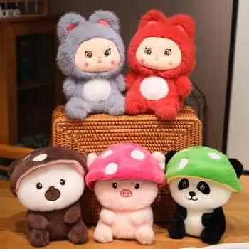 Кукла-грибной кролик в шляпе, кукла-гигантская панда, плюшевая игрушка, детская тряпичная кукла для девочек, подарок 25cm